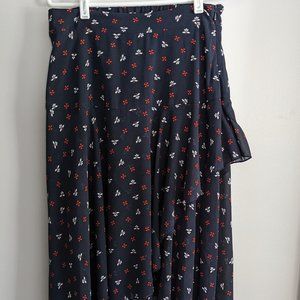 H&M Double Wrapover Chiffon Navy Blue Floral Skirt Women Size 10